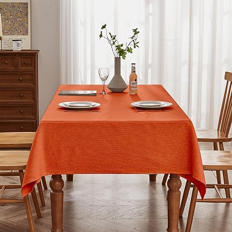 BALCONY & FALCON Rectangle Tablecloth Jacquard Style Water Resistant Table Cover for Autumn Fall Harvest Halloween Thanksgiving Party Dining Kitchen (Vibrant Orange, 55 x 71 inch)
