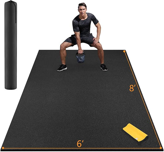 BesWin Extra Large Exercise Mat for Home Workout, 12'x6'/10'x6'/8'x6'/6'x4' Ultra-Durable and Thick Workout Mat for Home Gym Flooring, High Density Gym Yoga Mat for Cardio, Plyo, Jump Rope, MMA