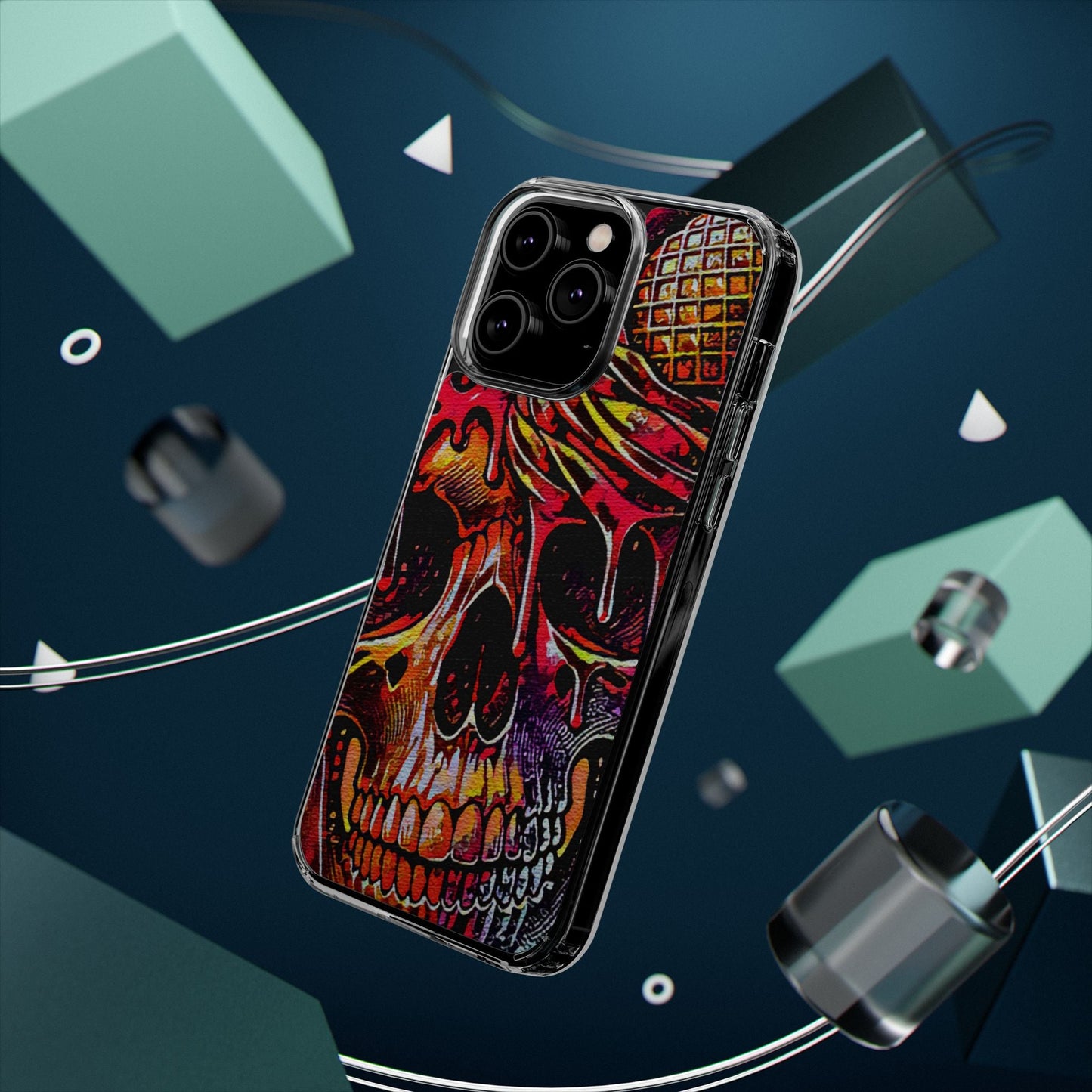 Neon Ice Cream Skull Clear Phone Case