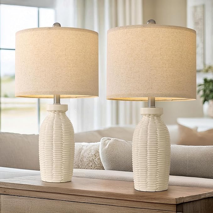 22.75" Table Lamps for Bedroom Living Room Boho Lamp Set of 2 Farmhouse Lamp Bedside Nightstand Small Rustic Vintage Retro Lamp Modern Table Lamp Light Home Office Desk Deco Gifts, Beige