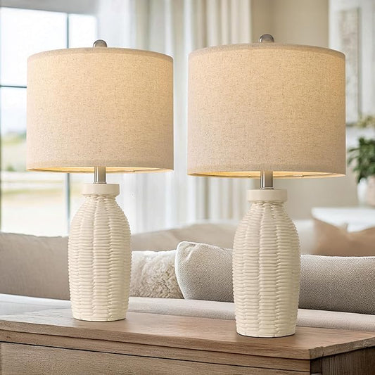 22.75" Table Lamps for Bedroom Living Room Boho Lamp Set of 2 Farmhouse Lamp Bedside Nightstand Small Rustic Vintage Retro Lamp Modern Table Lamp Light Home Office Desk Deco Gifts, Beige