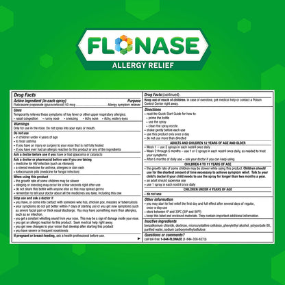 Flonase Allergy Relief Nasal Spray, 24 Hour Non Drowsy Allergy Medicine, Metered Nasal Spray - 144 Sprays (Pack of 2)