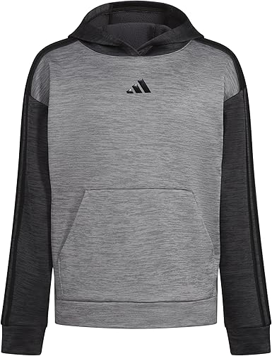 adidas Boys' Husky Pullover Hoodie Poly Hooded Sweatshirt, Black Heather