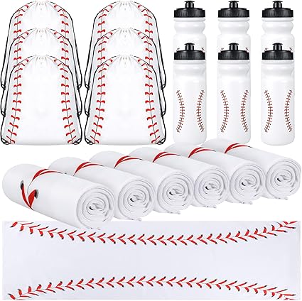 18 Pcs Sport Gifts Set Baseball Softball Soccer Party Favors - Baseball Softball Soccer Cooling Towel Reusable Water Bottle and Drawstring Bag for Sports Teams Party Supplies