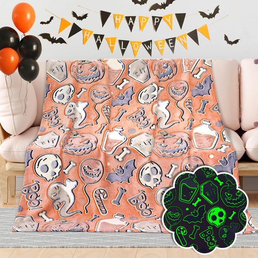 Halloween Blanket Pumpkin, Orange Soft Fleece Throw Blanket 60"L x 50"W