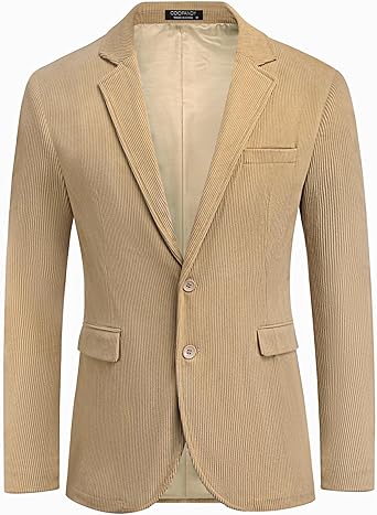 COOFADNY Men's Casual Corduroy Blazer Classic Fit Two Button Sport Coat Fashion Notch Lapel Blazer Jacket