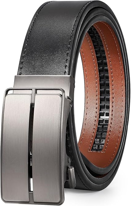 JASGOOD Mens Belt Leather Ratchet Belt For Men Automatic Ratchet Buckle 1 3/8" Slide Belt for Dress Pant