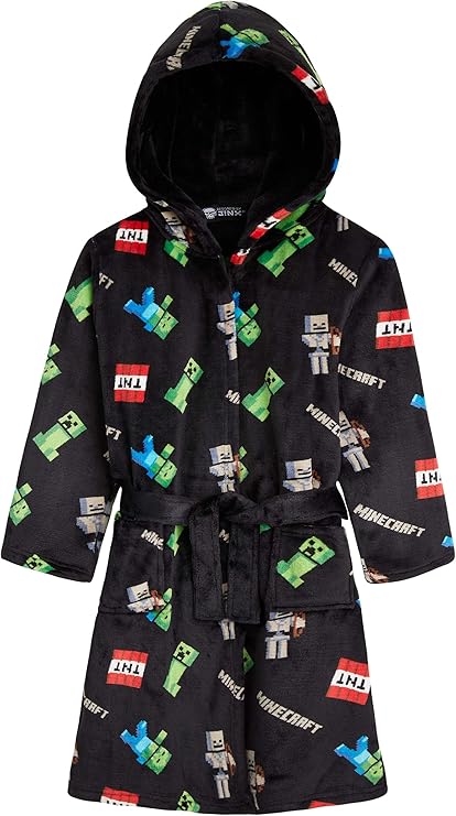Minecraft Dressing Gown for Boys, Fluffy Fleece Bathrobe Kids Teens