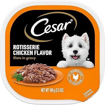CESAR Adult Wet Dog Food Filets in Gravy Rotisserie Chicken Flavor, 3.5 oz. Easy Peel Trays, Pack of 24