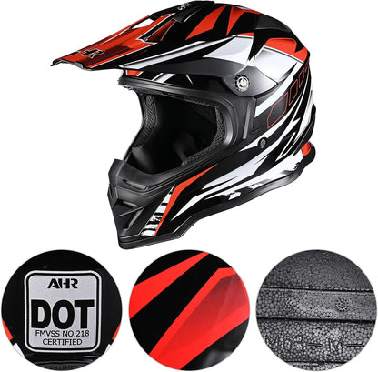 AHR Adult Offroad Dirt Bike Helmet Motocross ATV Dirtbike Outdoor BMX MX Full Face Motorcycle Helmet DOT Approved