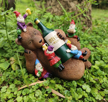 Garden Bear and Gnomes Statue Yard Lawn Home Decor