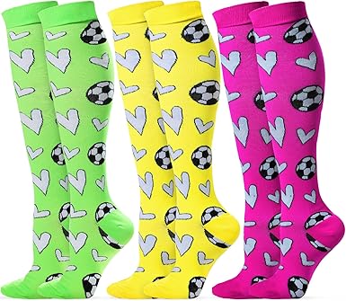Cindeer 3 Pairs Soccer Socks Novelty Sports Soccer Hearts Tube Socks Soccer Gift Knee High Socks for Women Men