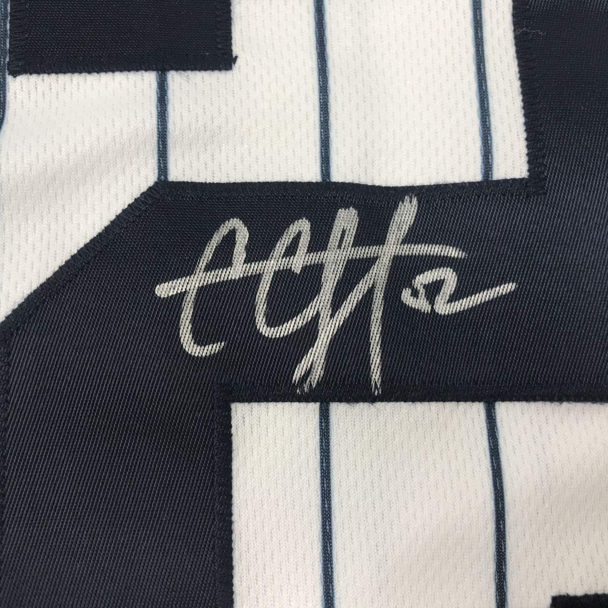 Autographed/Signed CC C.C. Sabathia New York Pinstripe Baseball Jersey Beckett BAS COA