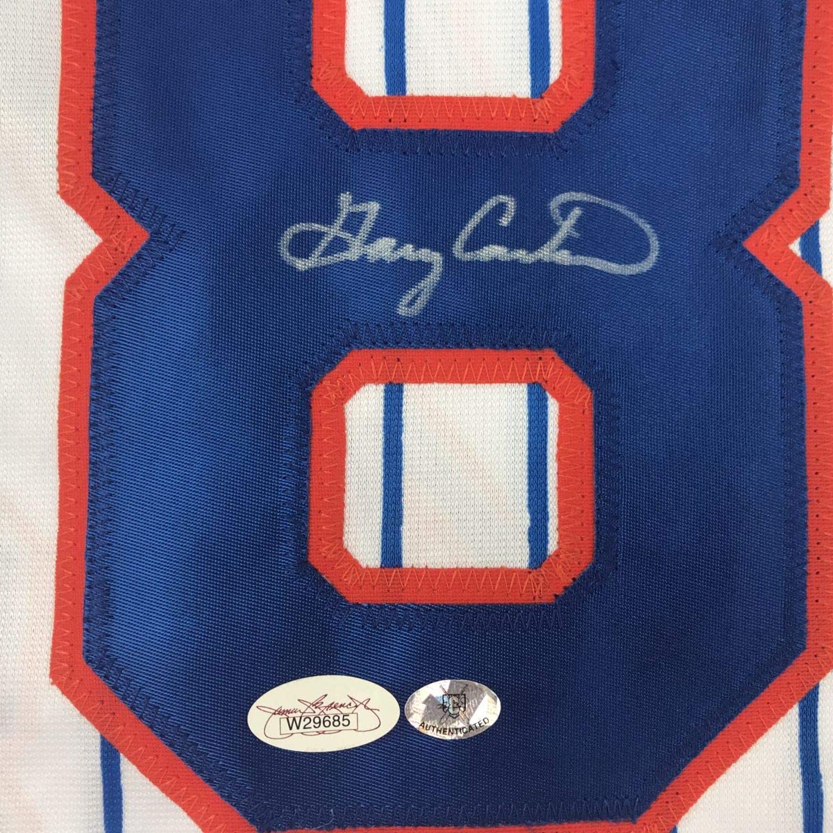 Autographed/Signed Gary Carter New York Pinstripe Baseball Jersey JSA COA