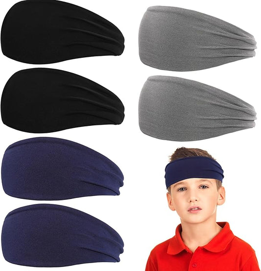 ONUPGO 6 PCS Kids Sweatbands for Sport, Athletic Sweat Band for Boys, Sweat Absorbing Wicking Elastic Headband, Soccer, Baseball, Basketball Headbands for Kids, Ideal for Multiple Occasions