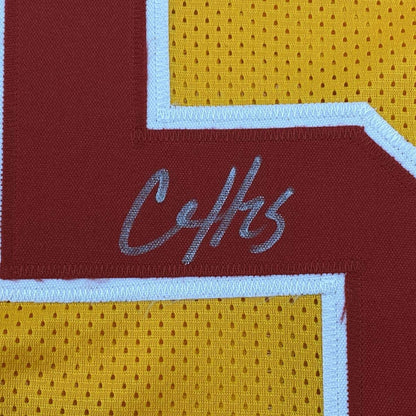 Autographed/Signed Clyde Edwards-Helaire Kansas City Yellow Football Jersey Beckett BAS COA