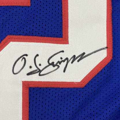 Autographed/Signed OJ O.J. Simpson Buffalo Blue Stat Football Jersey JSA COA