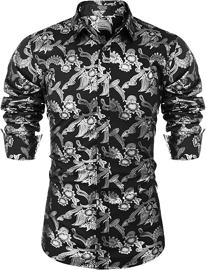 COOFANDY Men's Paisley Shirt Luxury Disco Long Sleeve Button Down Dress Shirts
