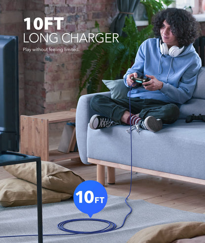 4 CABLES - PS4 Controller Charger Charging Cable 10ft Nylon Braided Micro USB