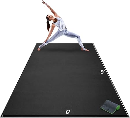 Gorilla Mats Premium Extra Large Yoga Mat Š—– 9' x 6' x 8mm Extra Thick & Ultra Comfortable, Non-Slip Barefoot Exercise Mat Š—– Works Great on Any Floor for Stretching, Cardio or Home Workouts