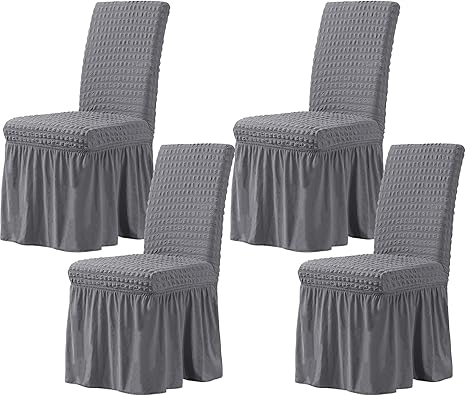 CHUN YI Dining Chair Covers Set of 4, Universal Stretch Dining Room Chair Covers with Skirt, Removable Parsons Chair Slipcover for Kitchen Wedding Party Banquet (Grey)
