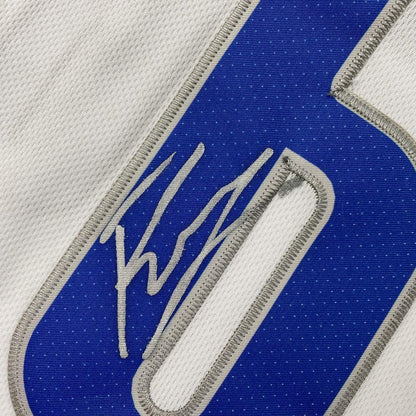Autographed/Signed Kristaps Porzingis Dallas White Basketball Jersey Beckett BAS COA