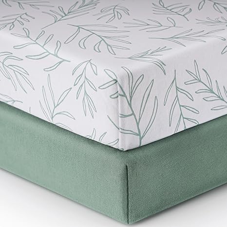 Babebay Crib Sheets for Boys and Girls, Fitted Baby Crib Sheet Neutral for Standard Crib Mattress & Toddler Bed Mattress (52"x28"), Soft and Safe Cotton Green Crib Sheets, 2 Pack (Sage Green)