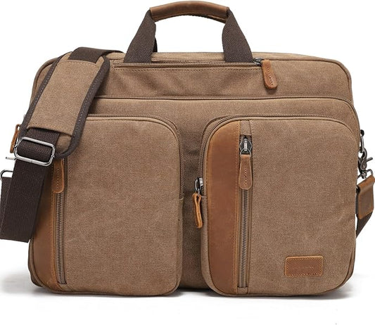 3 in 1 Convertible Messenger Bag, 17.3 Inch Laptop Backpack, Shoulder Bag, Business Handbags, Briefcase Computer Backpack for Men Women (Brown)