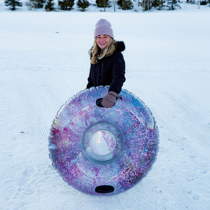 Winter fun Inflatable Glitter Filled Pink Galactic Snow Tube. Jumbo 48 inch