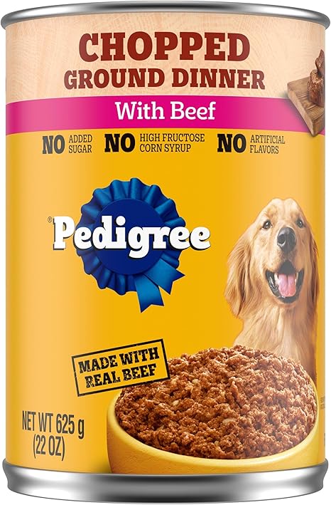 Pedigree Chopped Ground Dinner Adult Canned Soft Wet Dog Food With Beef, 22 oz. Cans (12 Count, Pack of 1)