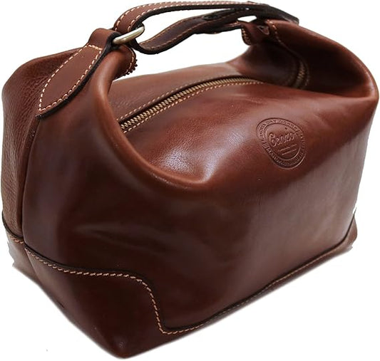 Cenzo Leather Travel Kit Toiletry Dopp Bag in Brown