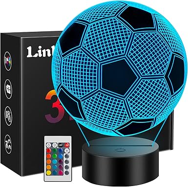 Linkax Soccer Gifts for Boys Girls, Kids Toys for Ages 8-13, Light Up Soccer 3D Illusion Lamp Night Light with 16 Colors Remote, Football Accessories Stuff Birthday Back to School Gifts for Kids