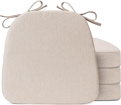 Chair Cushions for Dining Chairs, D-Shaped Seat Cushions with Removable Washable Cover and Ties, Chair Pads for Kitchen, Indoor Dining Room, Patio Chairs, 17'' x 16'', Set of 4, Beige