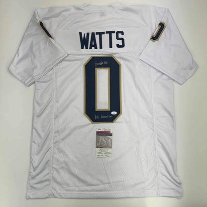 Autographed/Signed Xavier Watts All-American Notre Dame White College Football Jersey JSA COA