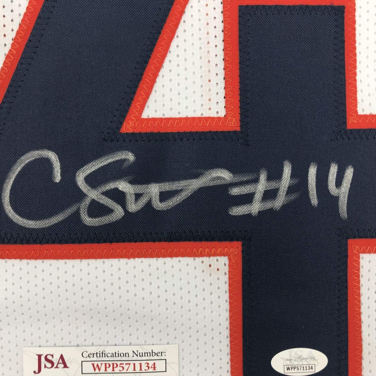Autographed/Signed Courtland Sutton Denver White Football Jersey JSA COA