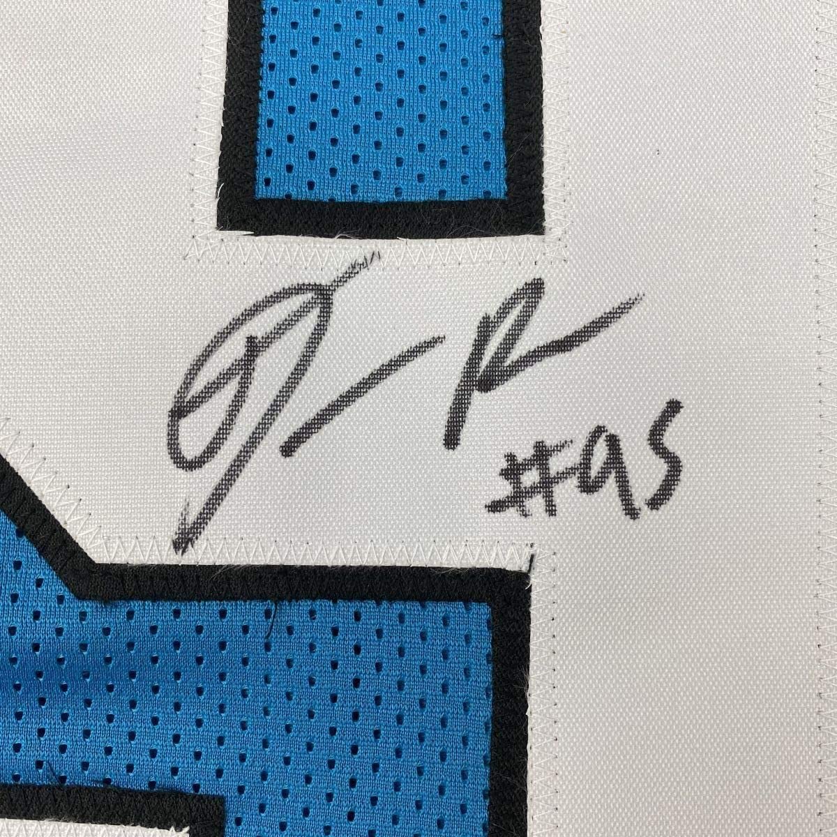 Framed Autographed/Signed Derrick Brown 35x39 Carolina Blue Football Jersey JSA COA
