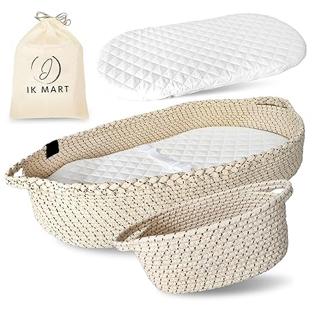 Baby Changing Basket, Moses Baskets for Newborn, Waterproof Diaper Pad, Baby Moses Basket Changing Basket for Dresser, Changing Pad Basket, Changing Table Basket, Diaper Caddy (Cream Color)
