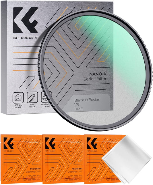 K&F Concept 58mm Black Diffusion 1/8 Filter, Mist Dreamy Cinematic Effec Filter for Video/Vlog/Portrait Photography K-Series