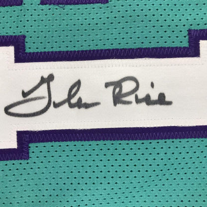 Framed Autographed/Signed Glen Rice 35x39 Charlotte Teal Basketball Jersey PSA/DNA COA