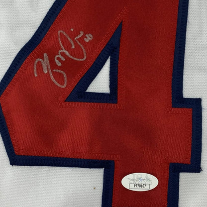 Autographed/Signed Yadier Molina St. Louis White Baseball Jersey JSA COA Holo Only