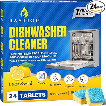 Dishwasher Cleaner Tablets - Lemon-Scented, Heavy Duty Cleaning Descaler Pods for Dish Washer, 12-Month Supply (24 Tablets) - Deep Cleans & Maintains Your Dishwashing Machine for Optimal Performance