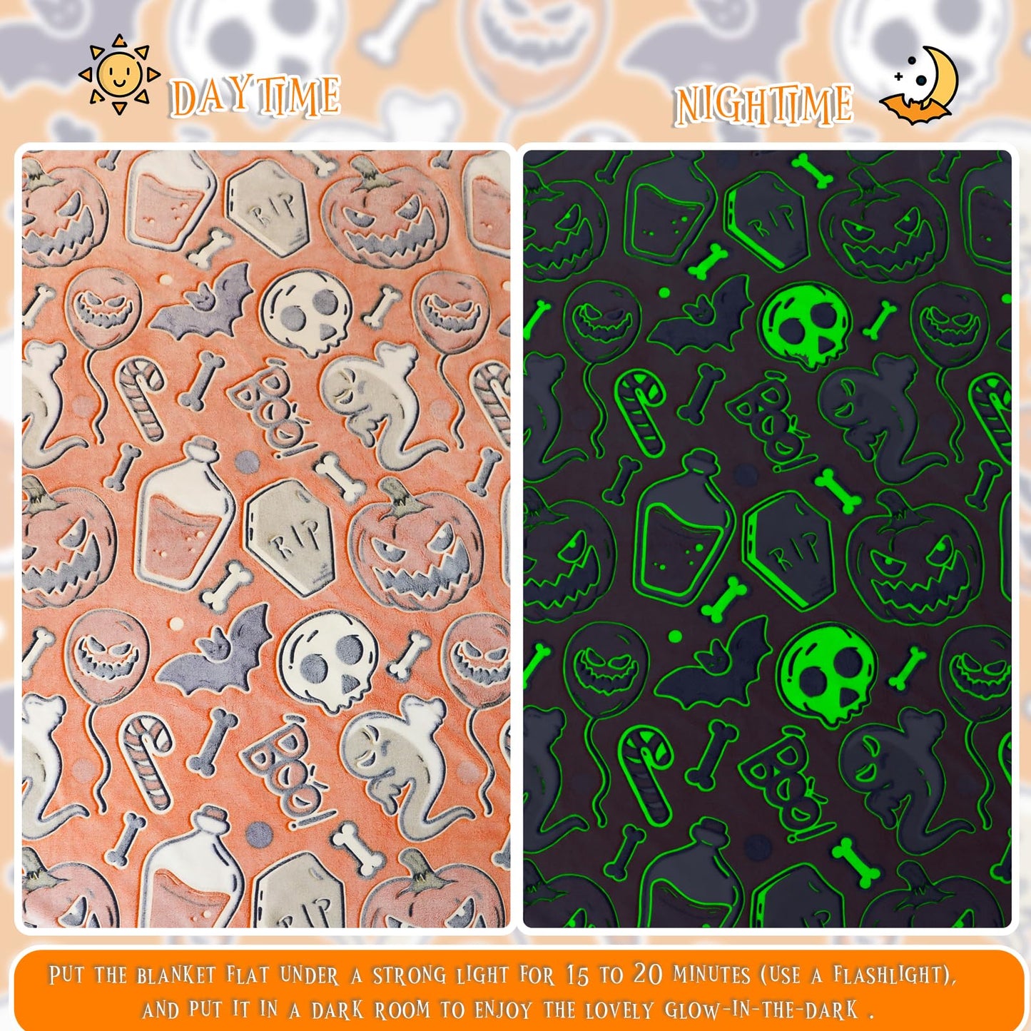 Halloween Blanket Pumpkin, Orange Soft Fleece Throw Blanket 60"L x 50"W