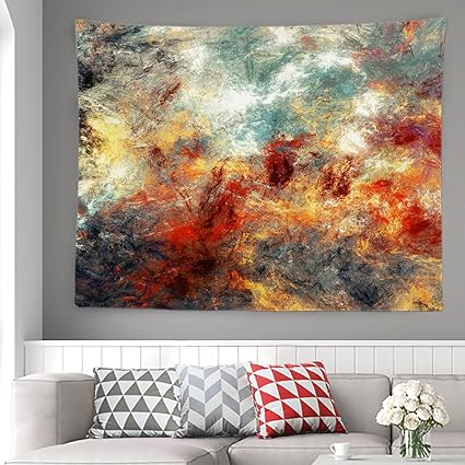 BaoNews Bright Artistic Abstract Tapestry, Abstract Beautiful Blue and Yellow Color Dynamic Painting Large Wall Hanging Tapestry Bedroom Living Room Dorm 51.2 x 59.1 inches(Blue Black Brown)