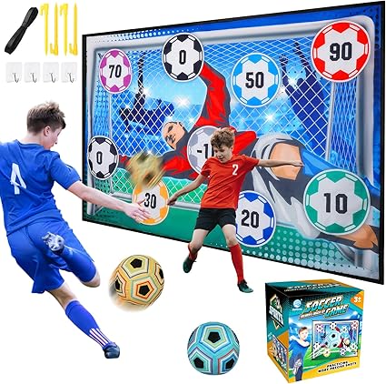 VATOS Toy Soccer Ball Game Set for Boys and Girls, Indoor Outdoor Backyard Toss Soccer Goal Game with 2 Balls, 1 Flannel Target, Soccer Toys for 3-5 6-8 8-12 Years Old Kids Birthday