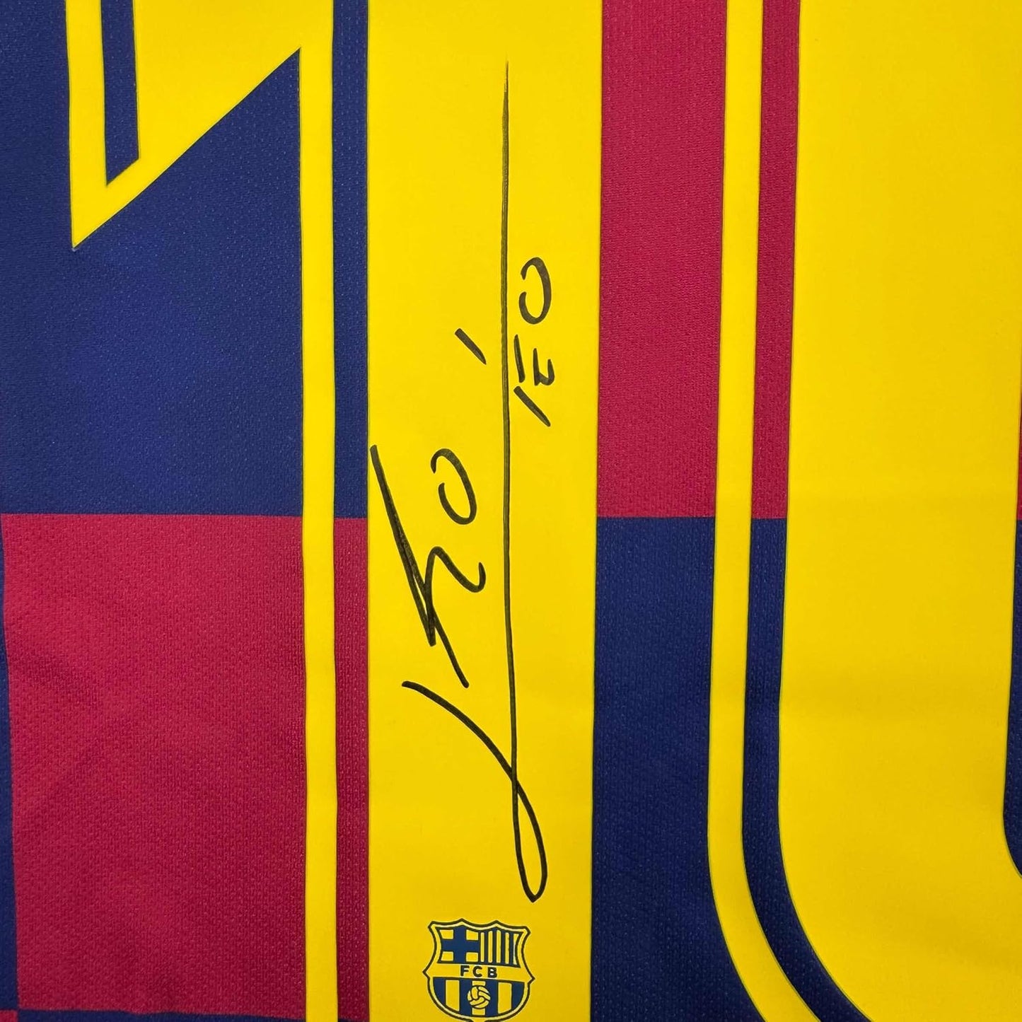 Framed Autographed/Signed Lionel Leo Messi 35x39 FC Barcelona Soccer Jersey Beckett BAS COA