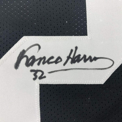 Autographed/Signed Franco Harris Pittsburgh Black Football Jersey JSA COA