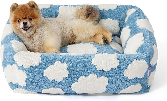 Lesure Cute Dog Bed for Small Dogs - Washable Puppy Beds, Cozy Rectangle Orthopedic Pet Sofa with Jacquard Shaggy Plush & Anti Slip Bottom, 25x21x7inches
