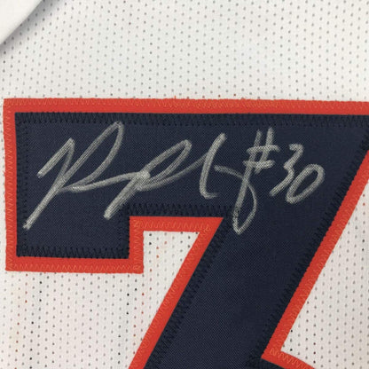 Autographed/Signed Phillip Lindsay Denver White Football Jersey JSA COA