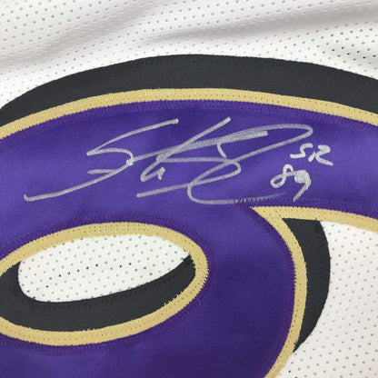 Autographed/Signed Steve Smith Sr. Baltimore White Football Jersey JSA COA
