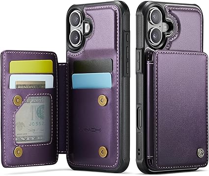 Vinich for iPhone 16 6.1" Wallet Case with Card Holder, RFID Blocking Credit Slots Kickstand Shockproof Phone Cover for Women Men, Purple